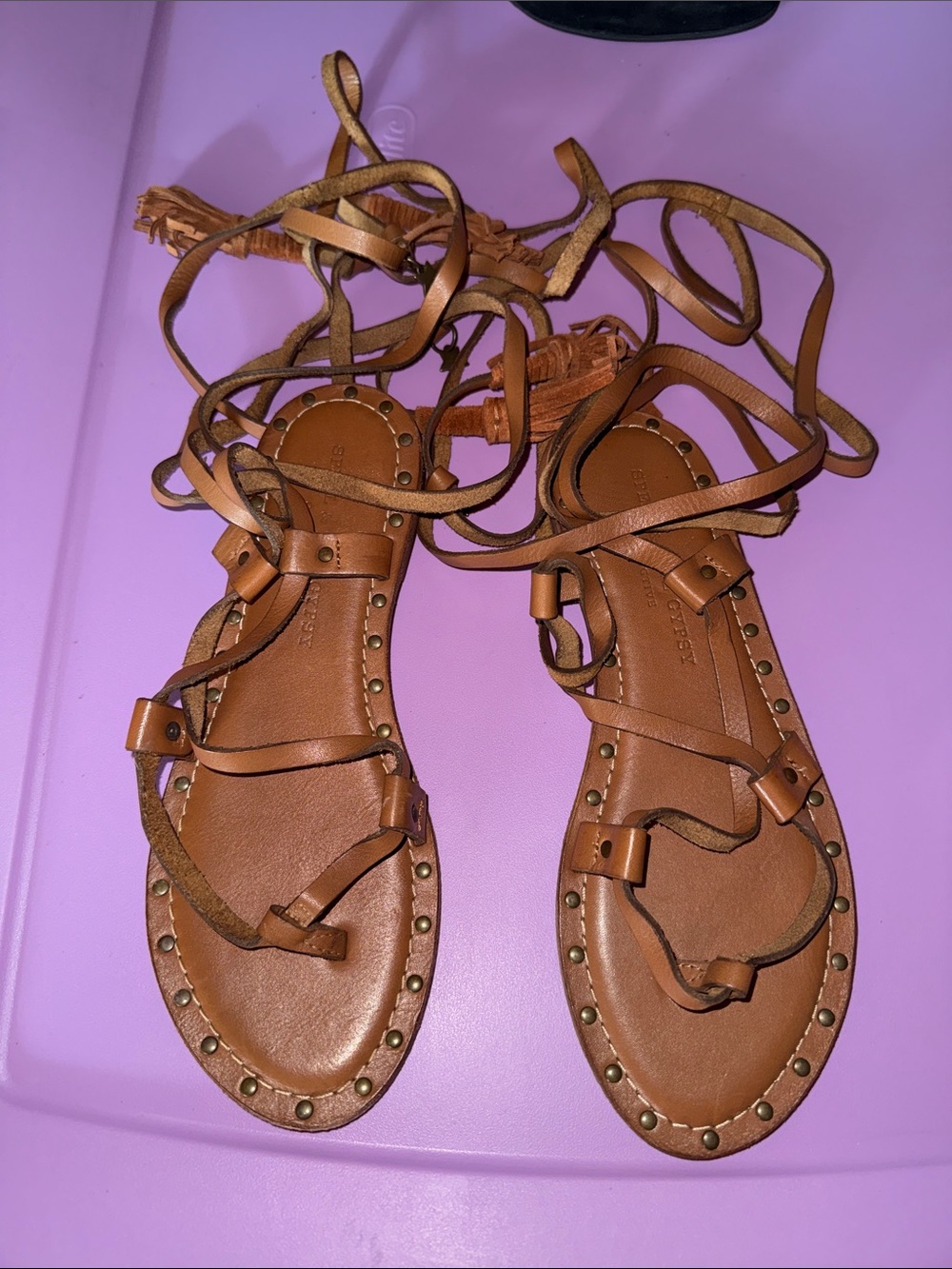 Women’s Tan Lace-Up Studded Gladiator Sandals